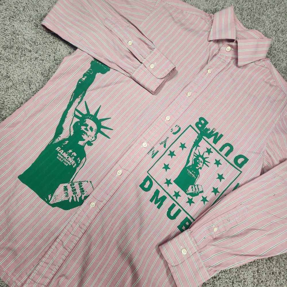 Custom Polo Ralph Lauren Shirt Small Pink Stripe‎ Ramones Punk Graphic DIY Dumb